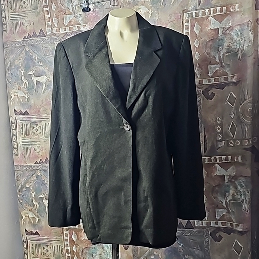 Vintage Linda Allard Ellen Tracy wool blend blazer brown single button closure